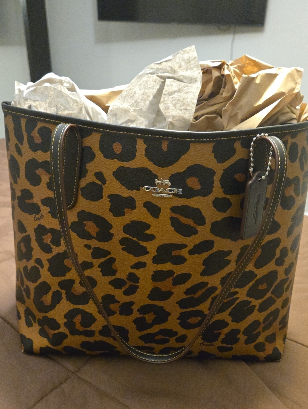 Coach Leopard-Print CITY Tote Bag in Brown and Black CC760